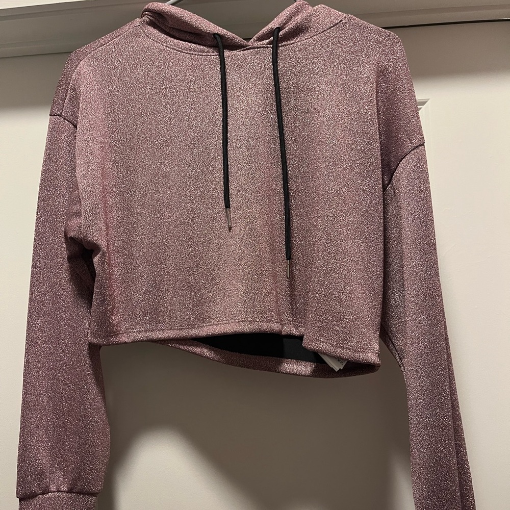 Forever 21 Pink Sparkly Crop Hoodie